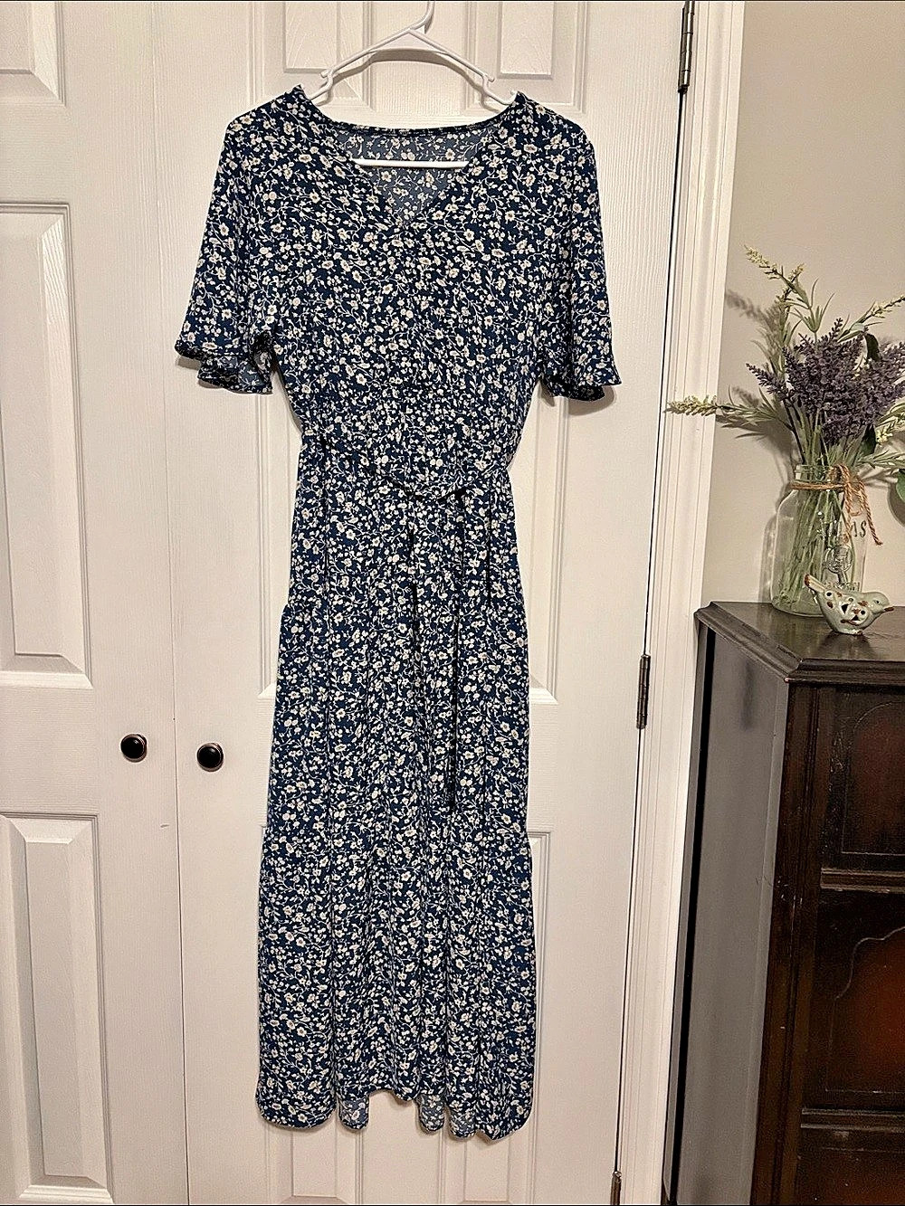 Floral Maxi Dress in Blue & Cream